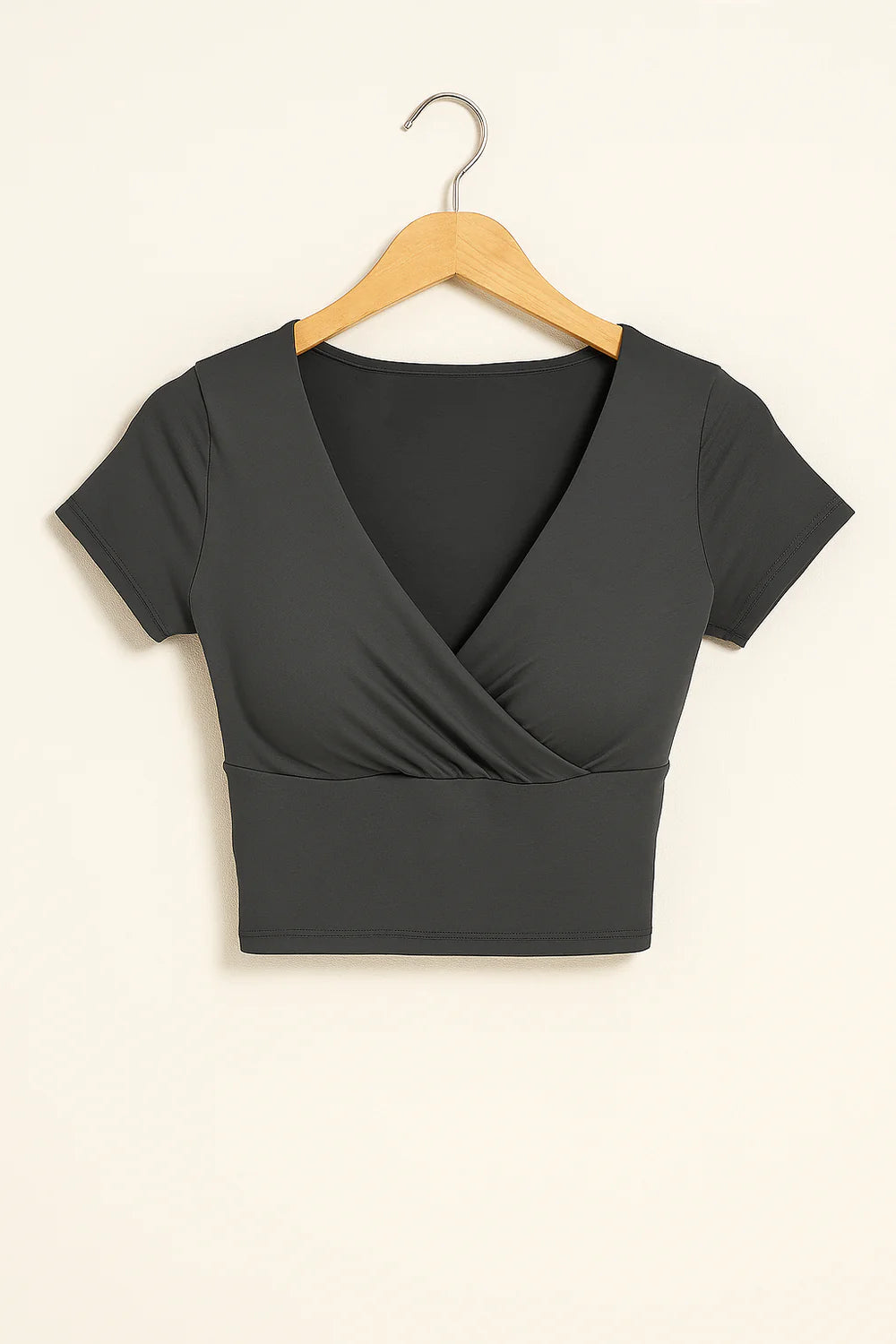 Maya – Wrap V-Neck Crop Top with Short Sleeves