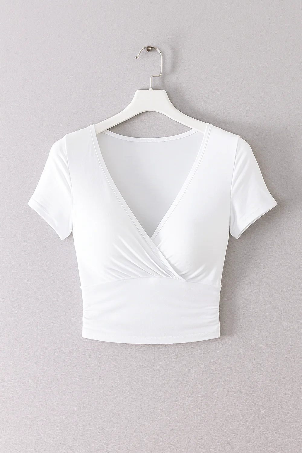 Maya – Wrap V-Neck Crop Top with Short Sleeves