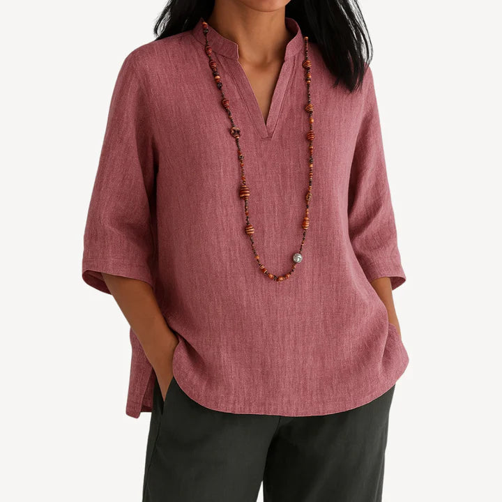 Althea – Relaxed Fit Tunic Top with Split V-Neck and Half Sleeves