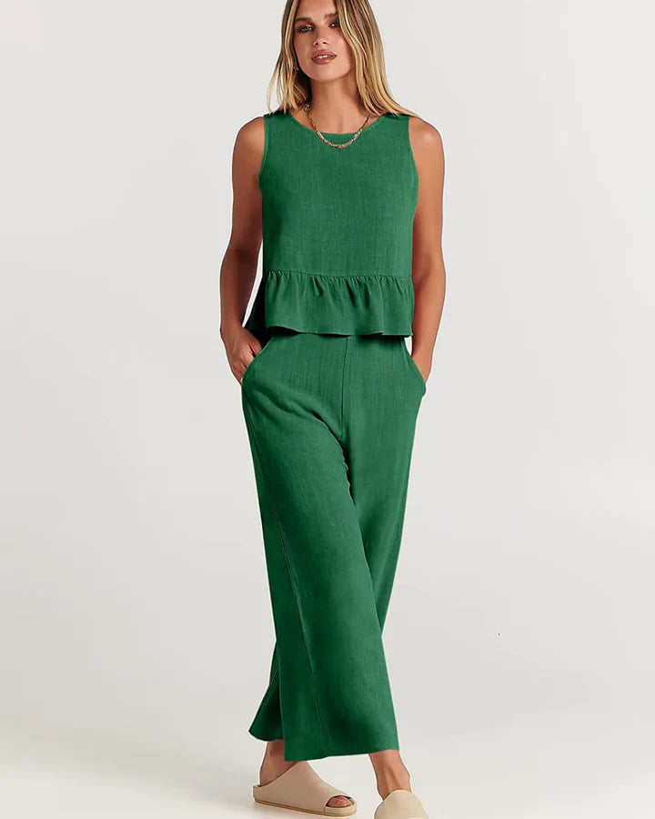 Mirabel – Sleeveless Ruffle Hem Wide-Leg Jumpsuit for Casual Wear