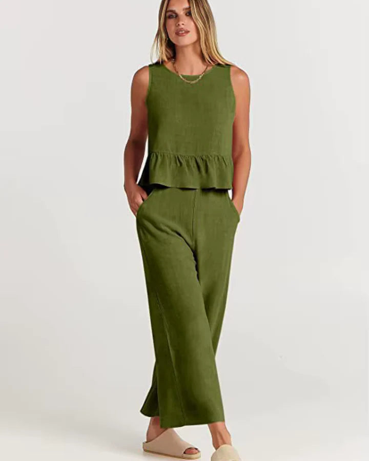 Mirabel – Sleeveless Ruffle Hem Wide-Leg Jumpsuit for Casual Wear