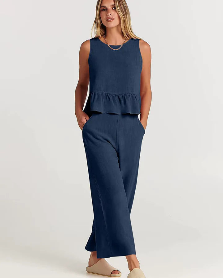 Mirabel – Sleeveless Ruffle Hem Wide-Leg Jumpsuit for Casual Wear