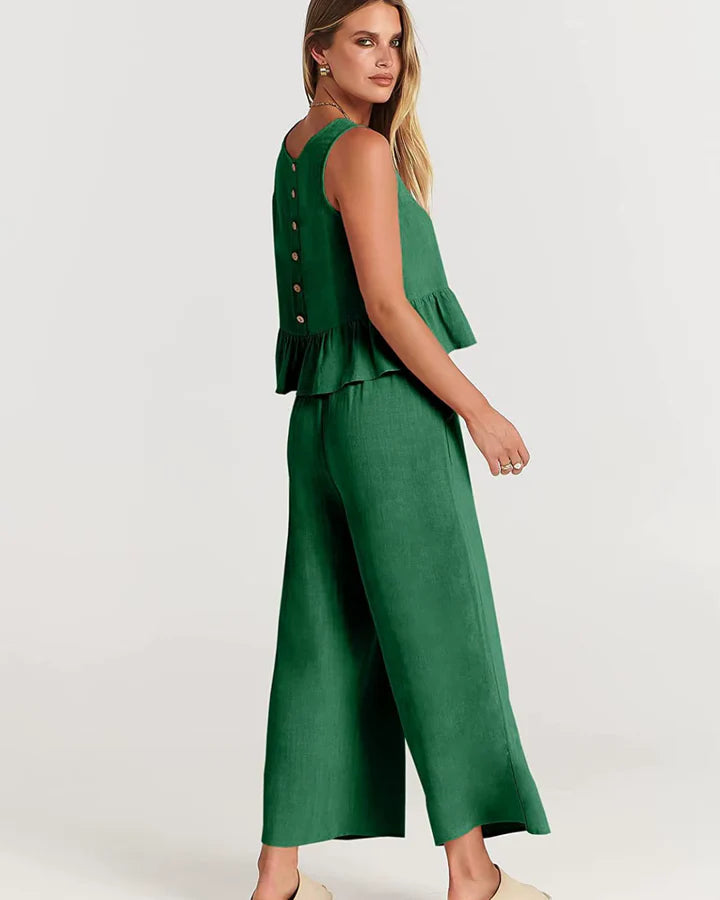 Mirabel – Sleeveless Ruffle Hem Wide-Leg Jumpsuit for Casual Wear