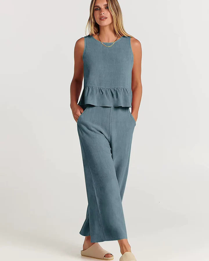 Mirabel – Sleeveless Ruffle Hem Wide-Leg Jumpsuit for Casual Wear