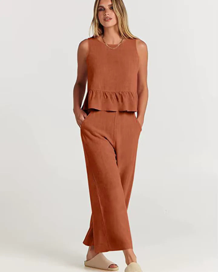 Mirabel – Sleeveless Ruffle Hem Wide-Leg Jumpsuit for Casual Wear