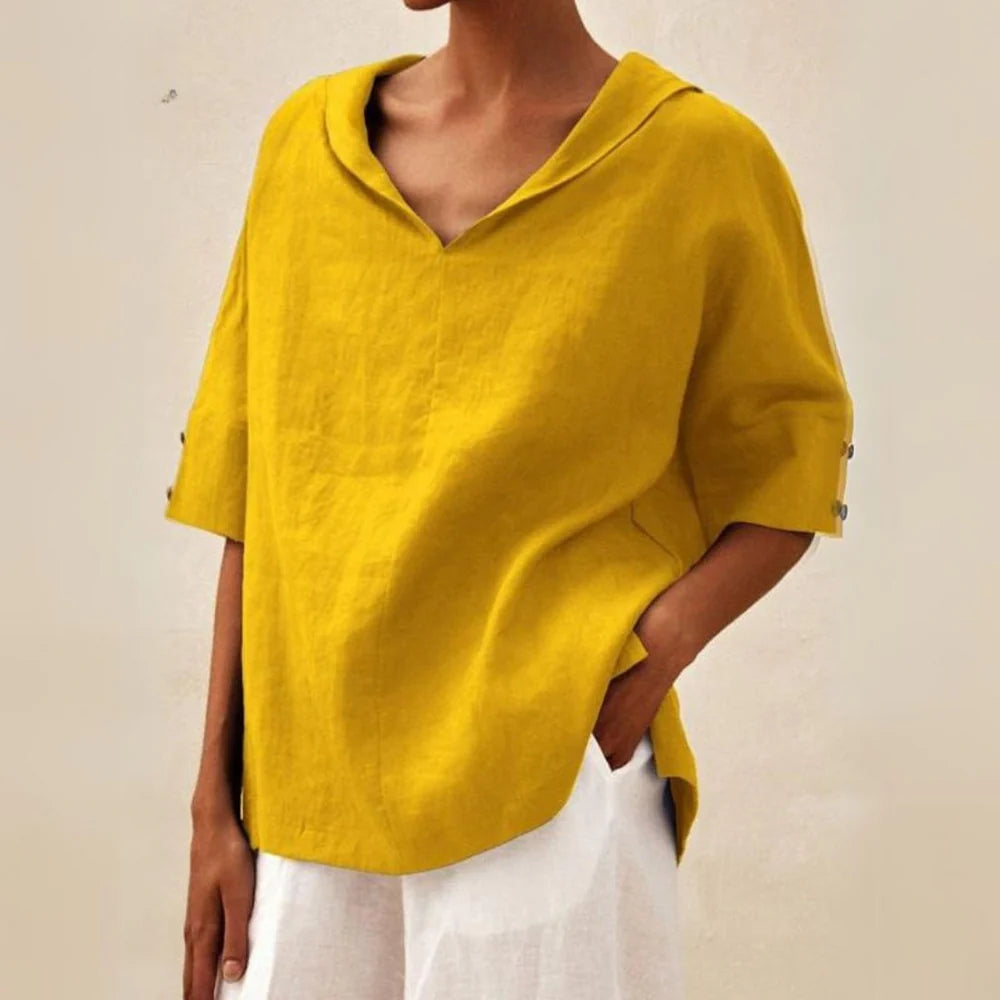 Naomi - Oversized Blouse with V-Neck and Rolled Sleeves