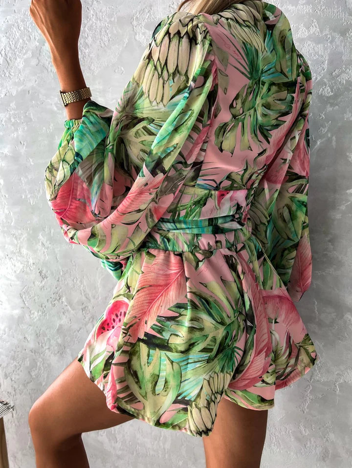 Nadia – V-Neck Tropical Romper with Relaxed Fit
