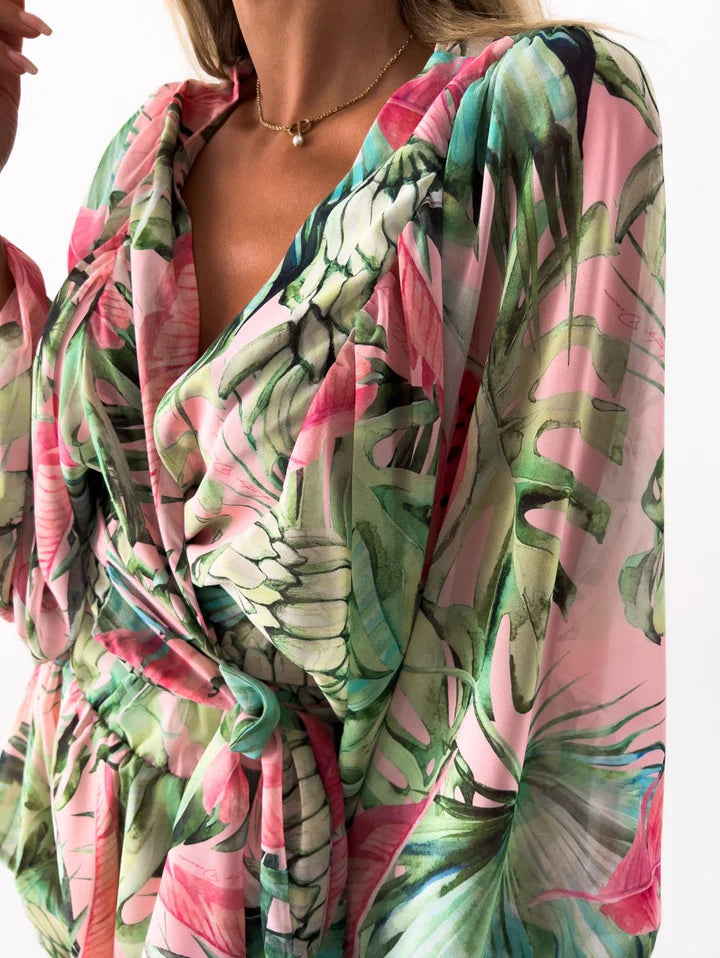 Nadia – V-Neck Tropical Romper with Relaxed Fit