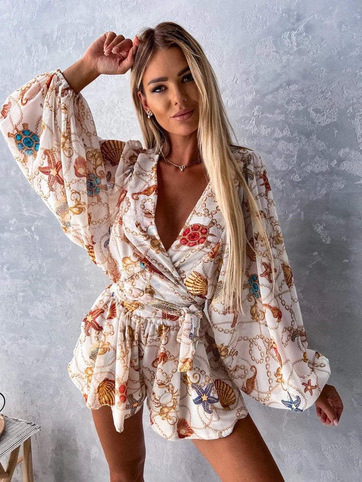 Nadia – V-Neck Tropical Romper with Relaxed Fit