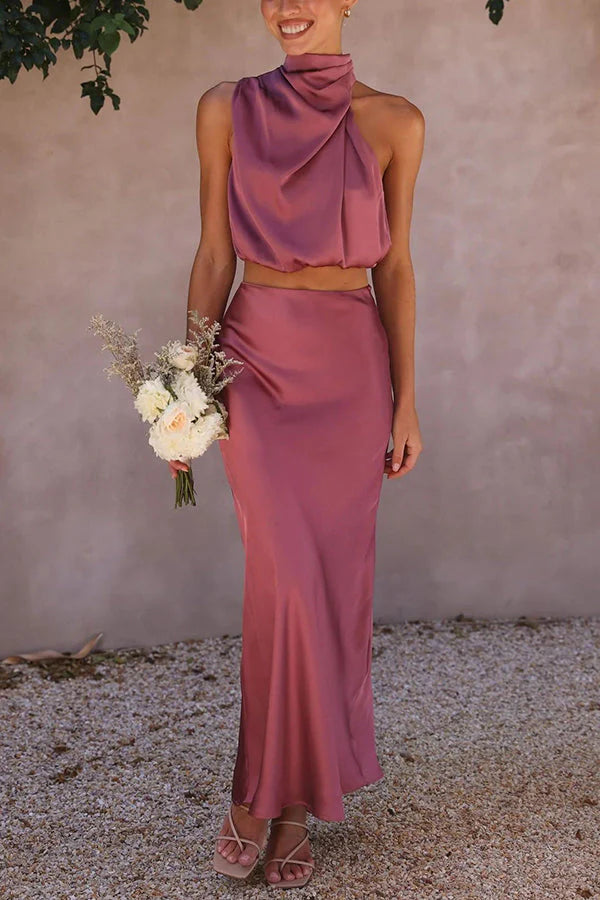 Renata - Two-Piece Maxi Dress with Draped Halter Neckline