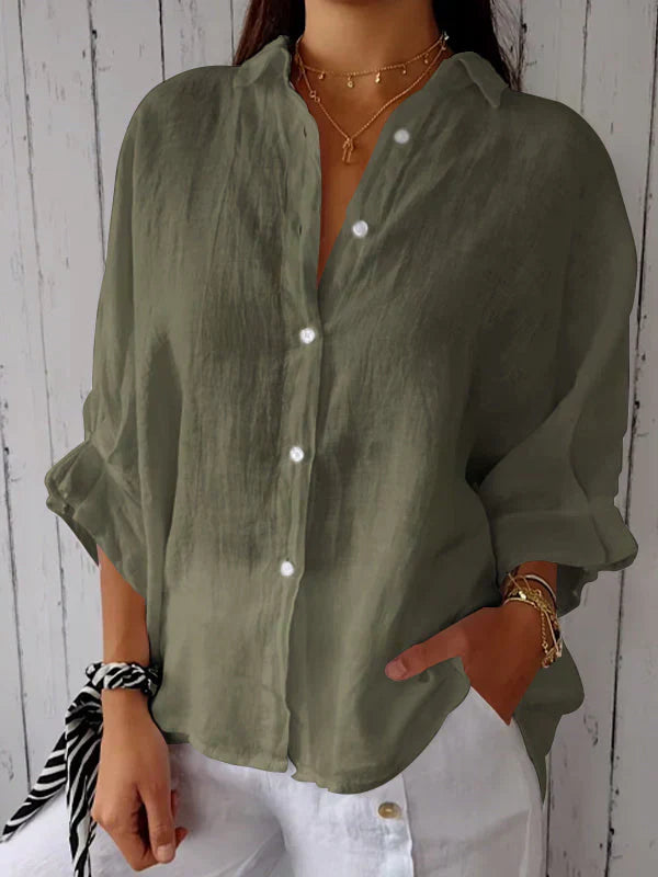 Rhea - Relaxed Button-Up Shirt with Rolled Sleeves