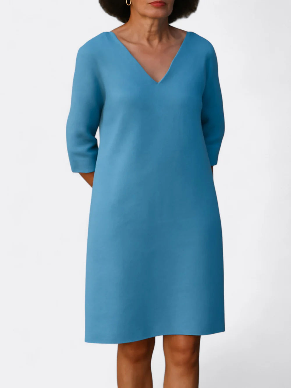 Rosalie - Shift Dress with Notch Neckline and Elbow-Length Sleeves