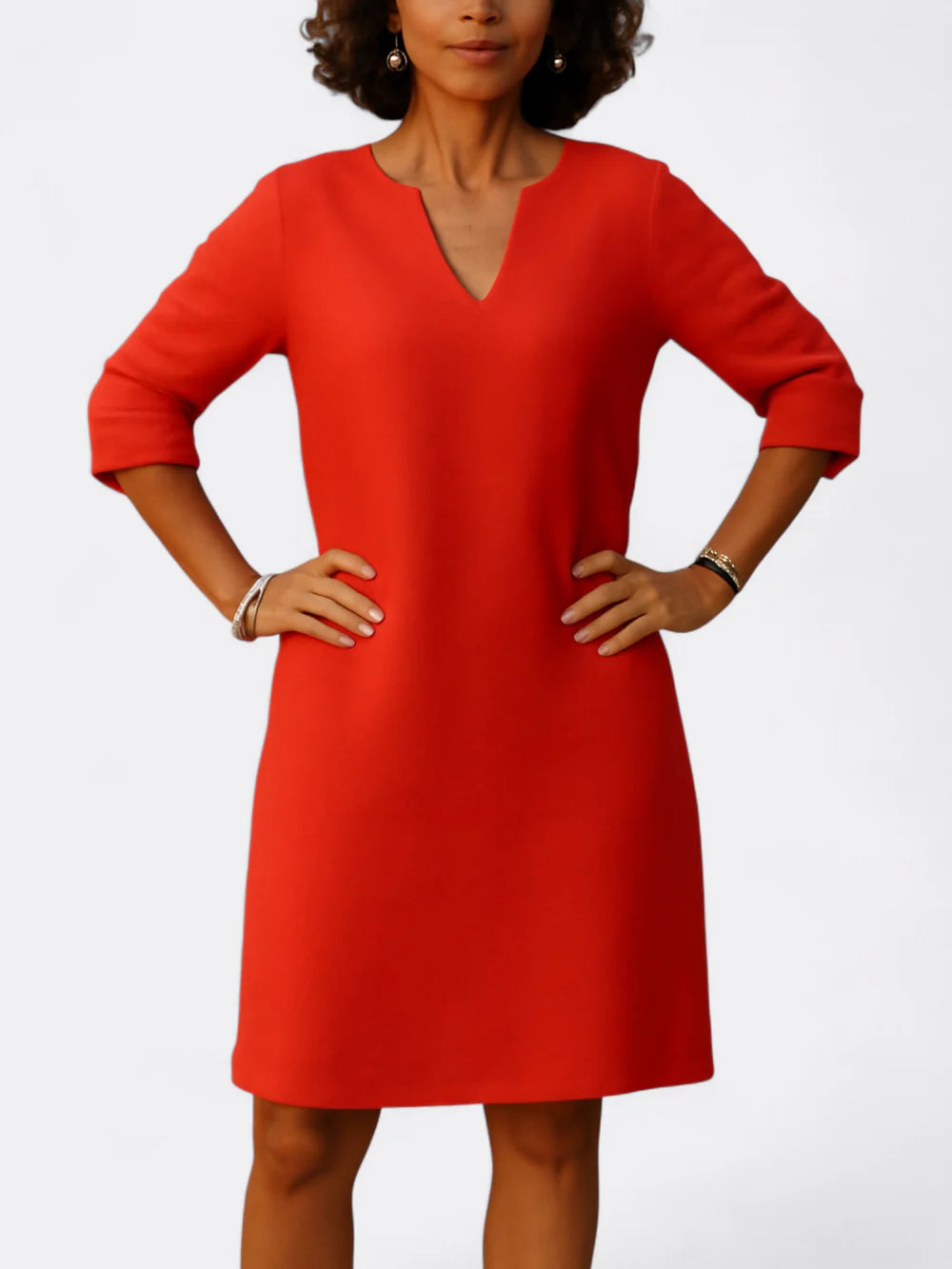 Rosalie - Shift Dress with Notch Neckline and Elbow-Length Sleeves
