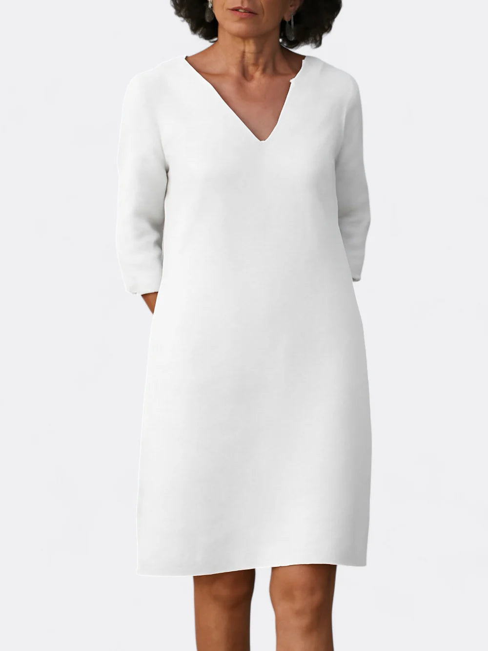 Rosalie - Shift Dress with Notch Neckline and Elbow-Length Sleeves