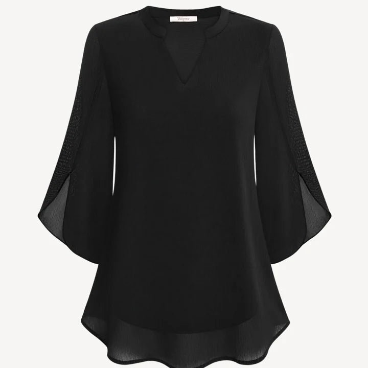 Amara – Dressy Blouse with Slit Sleeves and Structured V-Neckline