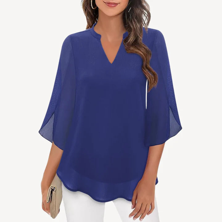 Amara – Dressy Blouse with Slit Sleeves and Structured V-Neckline