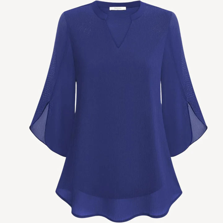 Amara – Dressy Blouse with Slit Sleeves and Structured V-Neckline