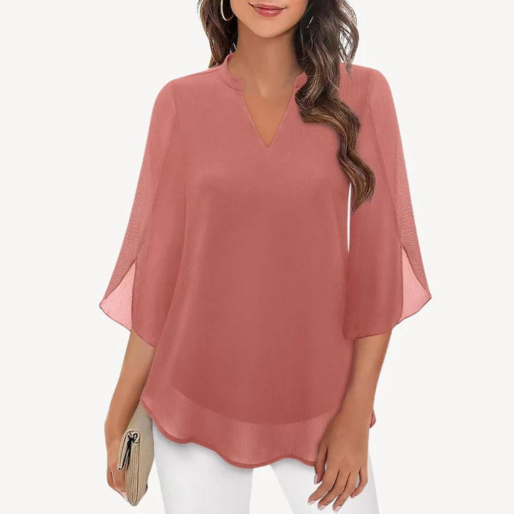 Amara – Dressy Blouse with Slit Sleeves and Structured V-Neckline
