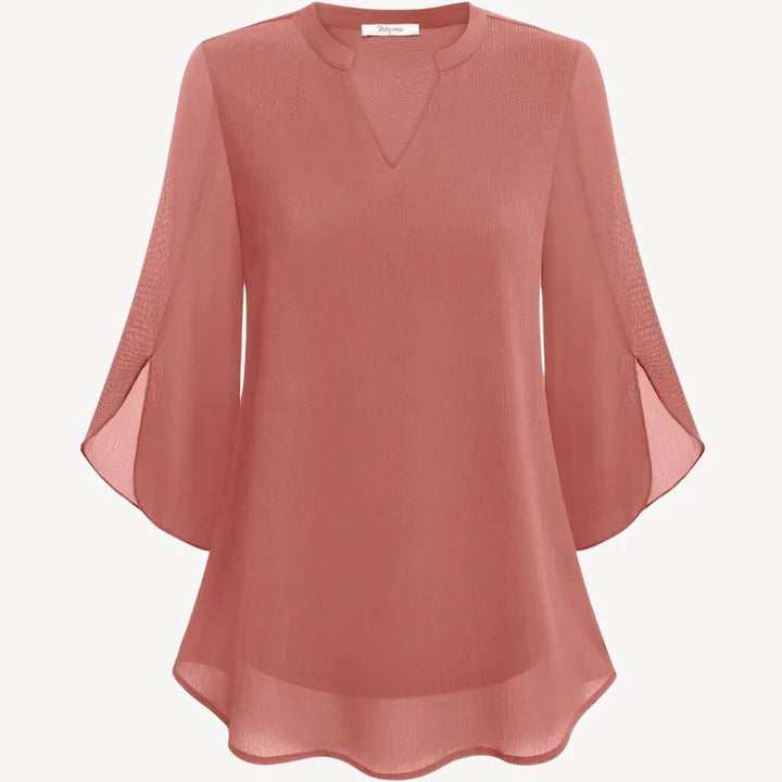 Amara – Dressy Blouse with Slit Sleeves and Structured V-Neckline