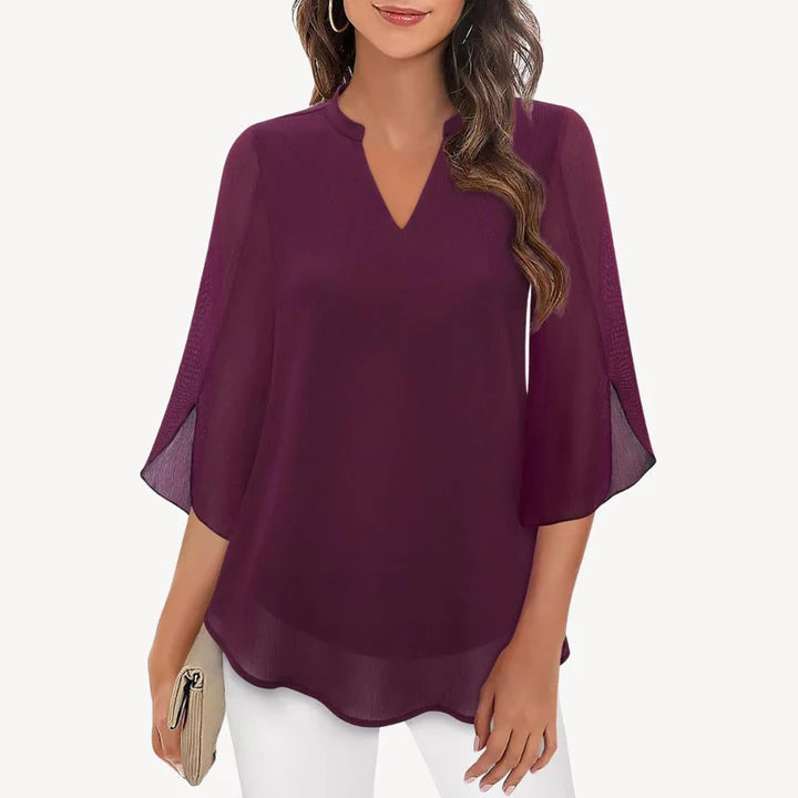 Amara – Dressy Blouse with Slit Sleeves and Structured V-Neckline