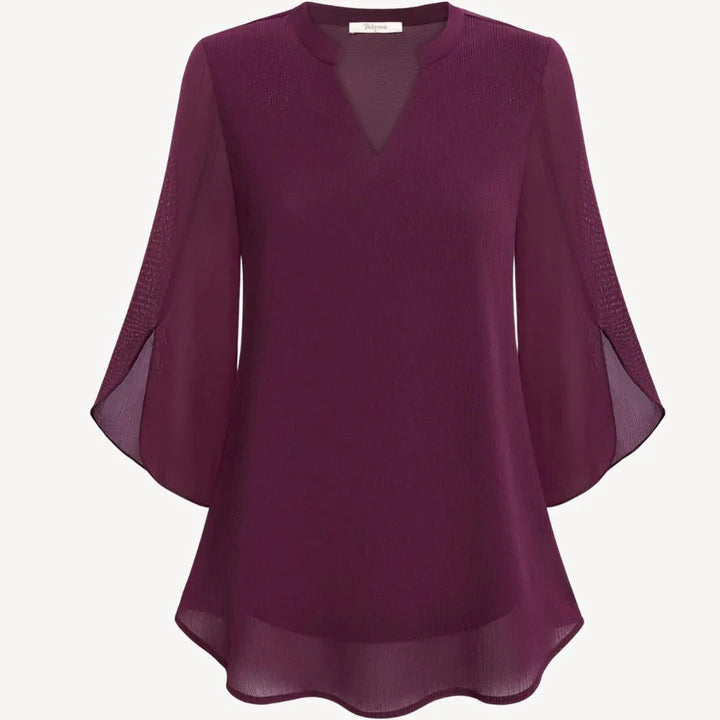 Amara – Dressy Blouse with Slit Sleeves and Structured V-Neckline