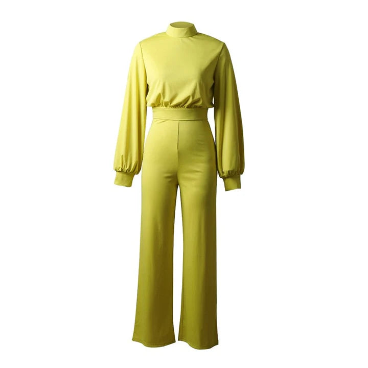 Marigold - Workwear Style Jumpsuit with High Neck and Relaxed Fit Sleeves
