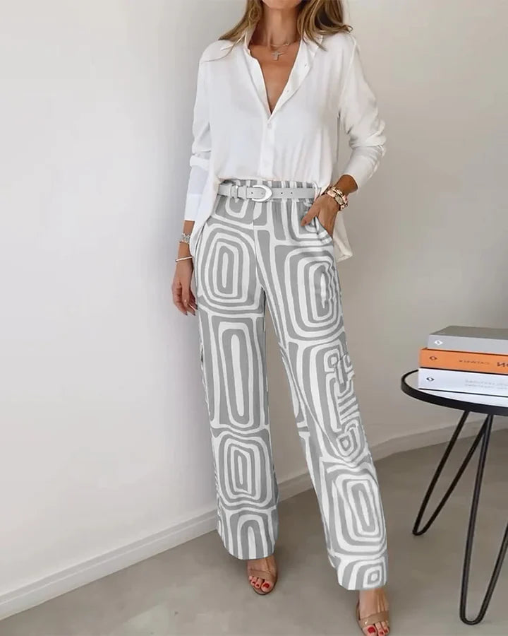 Sofia – High Rise Wide Leg Pants with Unique Print