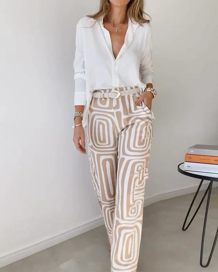 Sofia – High Rise Wide Leg Pants with Unique Print