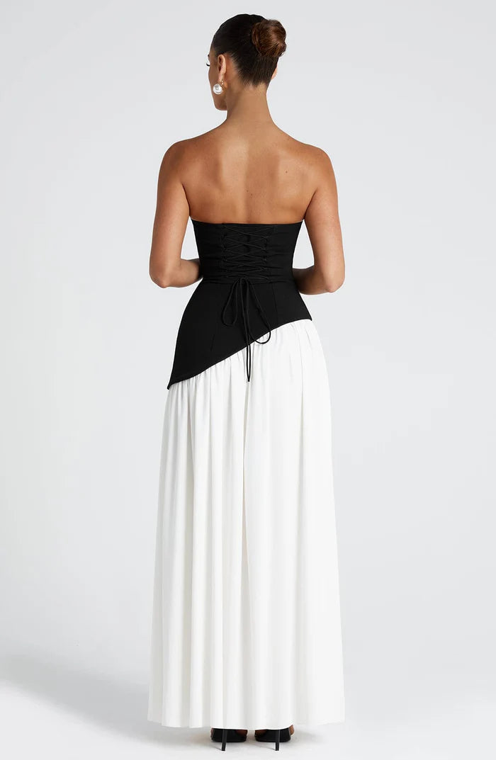 Solène – Strapless Maxi Dress with High Slit and Draped Waist Panel