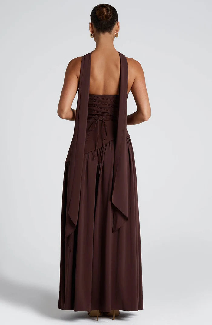 Solène – Strapless Maxi Dress with High Slit and Draped Waist Panel