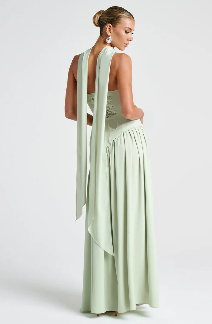 Solène – Strapless Maxi Dress with High Slit and Draped Waist Panel