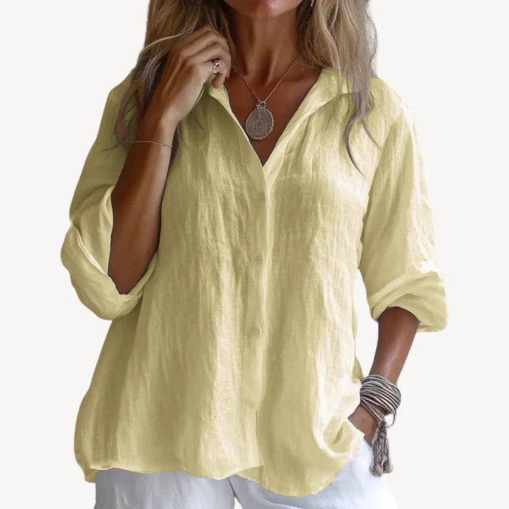 Calla – Breezy Button-Up Blouse with Relaxed Structure and Soft Fabric Flow