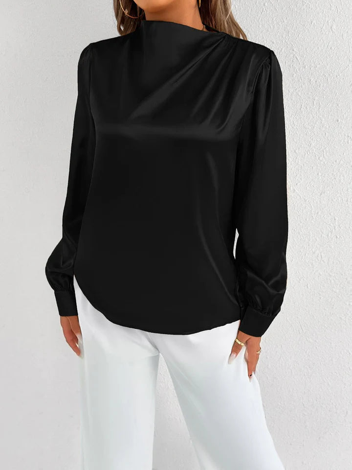 Selene – Blouse with High Neckline and Elegant Cuffed Sleeves