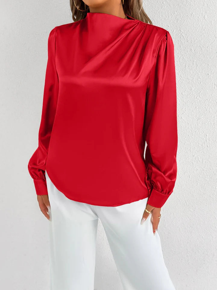 Selene – Blouse with High Neckline and Elegant Cuffed Sleeves