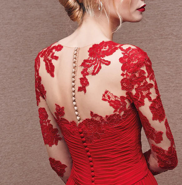 Victoria - Elegant Maxi Dress with Sheer Lace Bodice and Ruched Waist