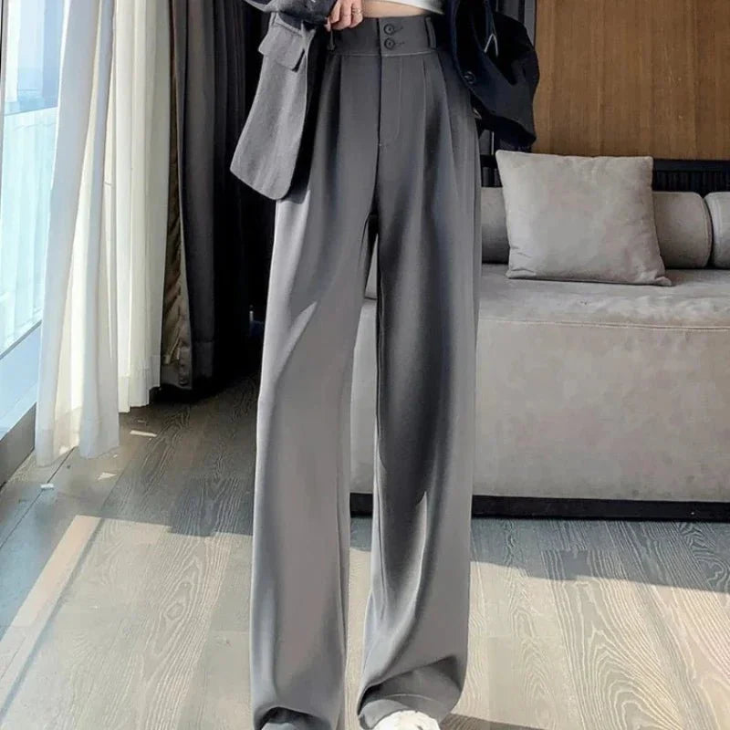 Violette - High-Waisted Pleated Trousers with Button Detail