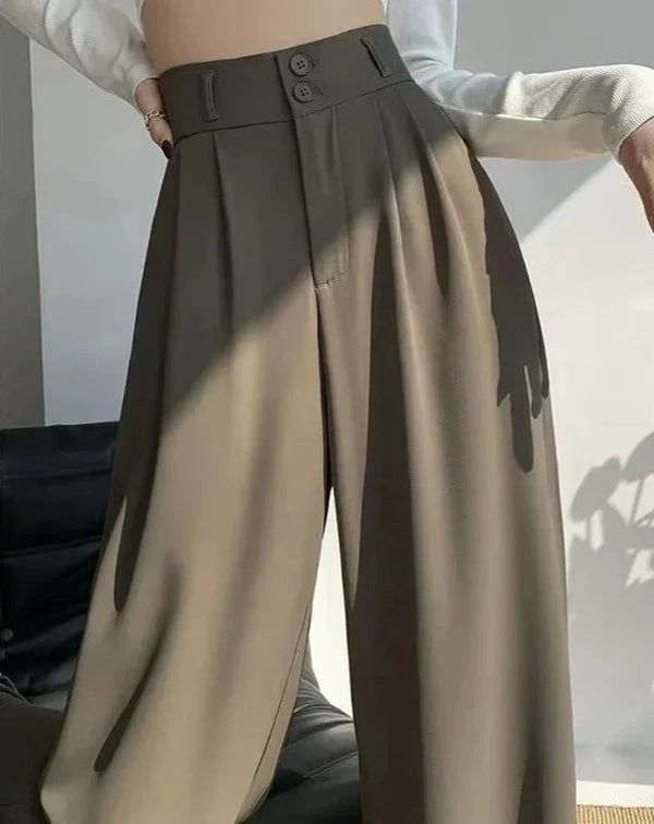 Violette - High-Waisted Pleated Trousers with Button Detail