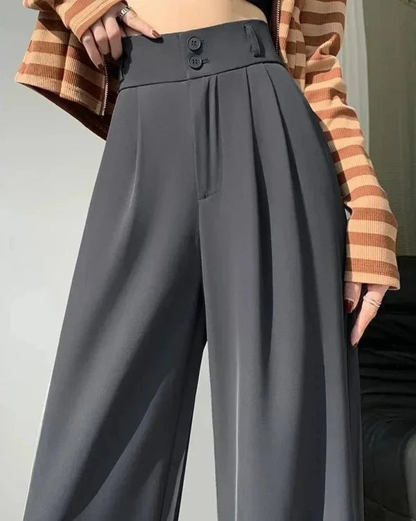 Violette - High-Waisted Pleated Trousers with Button Detail