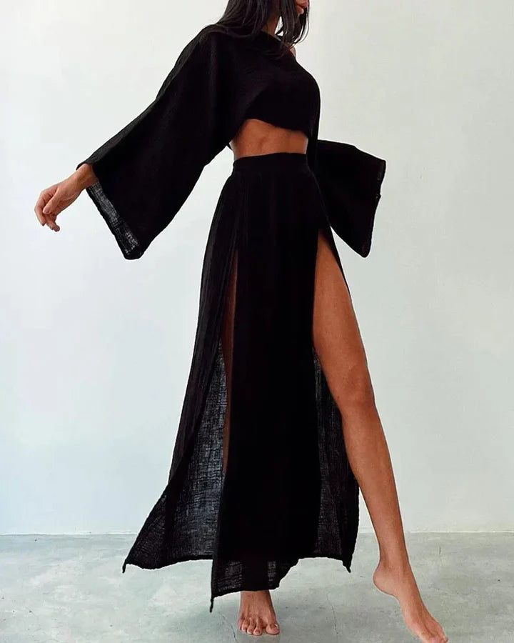 Virella - Relaxed Crop Top and High-Slit Skirt Co-Ord Set