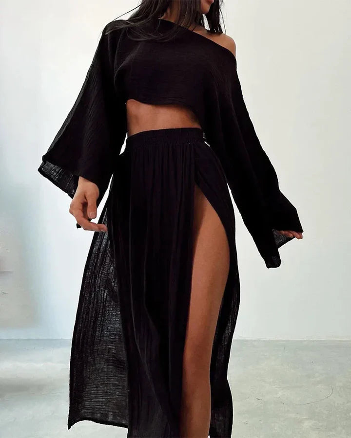 Virella - Relaxed Crop Top and High-Slit Skirt Co-Ord Set