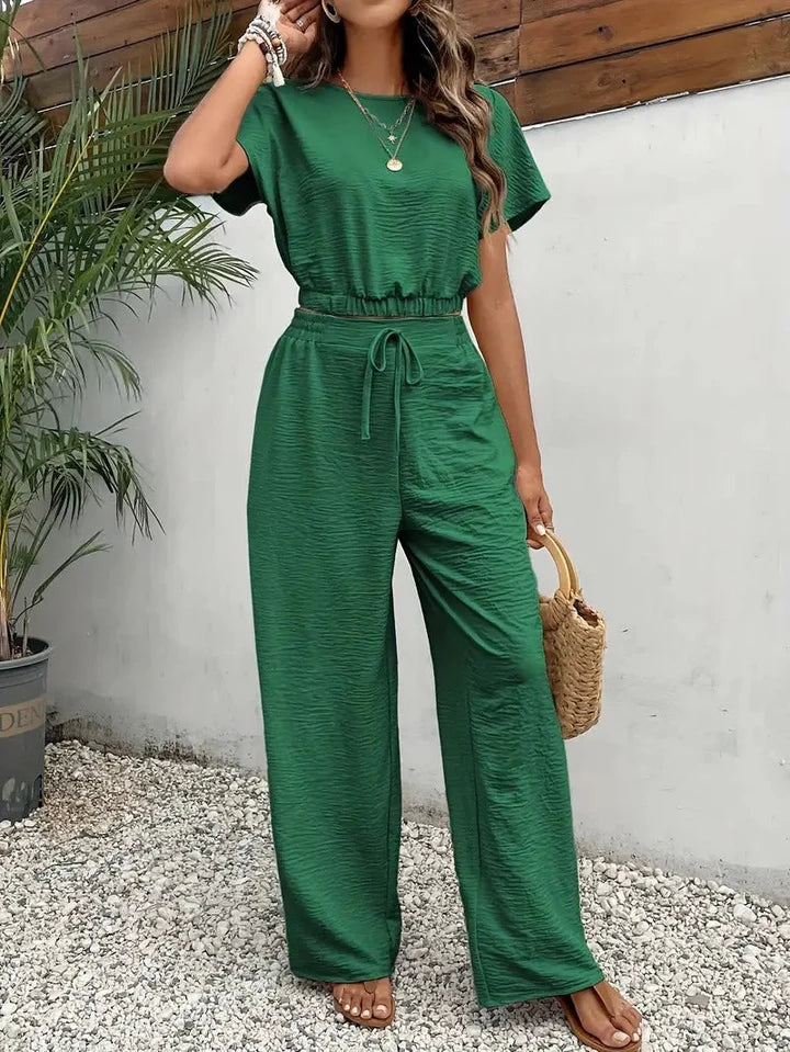Adira - Two-Piece Lounge Set with Wide-Leg Pants and Cropped Top