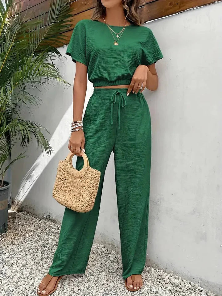 Adira - Two-Piece Lounge Set with Wide-Leg Pants and Cropped Top