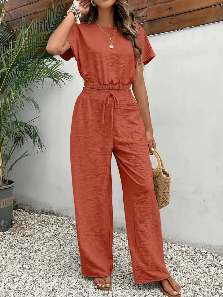 Adira - Two-Piece Lounge Set with Wide-Leg Pants and Cropped Top