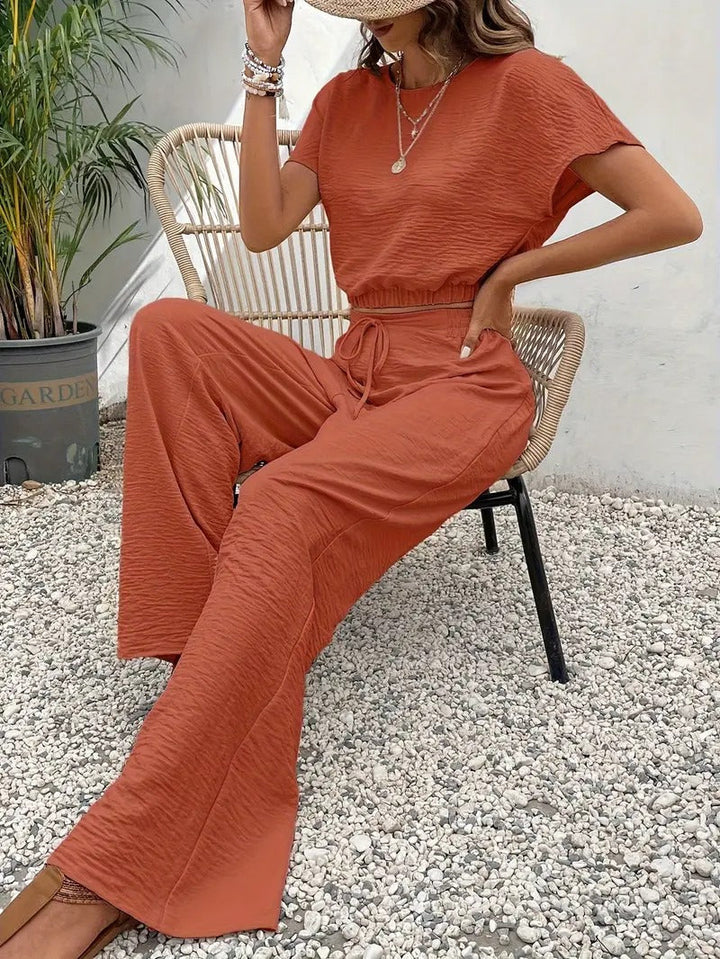 Adira - Two-Piece Lounge Set with Wide-Leg Pants and Cropped Top