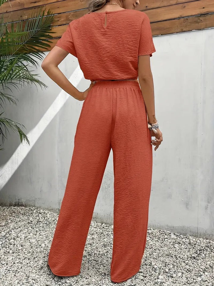 Adira - Two-Piece Lounge Set with Wide-Leg Pants and Cropped Top