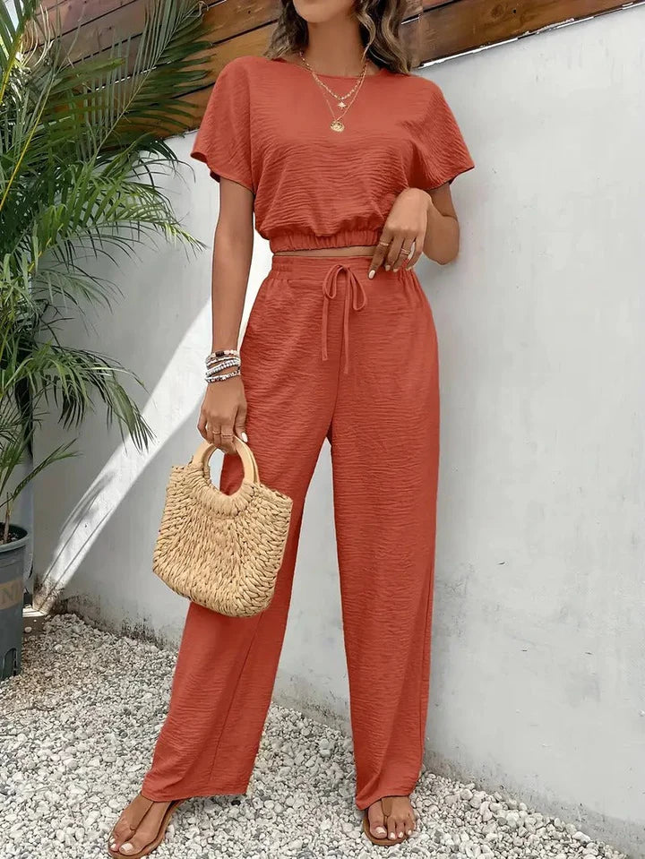 Adira - Two-Piece Lounge Set with Wide-Leg Pants and Cropped Top