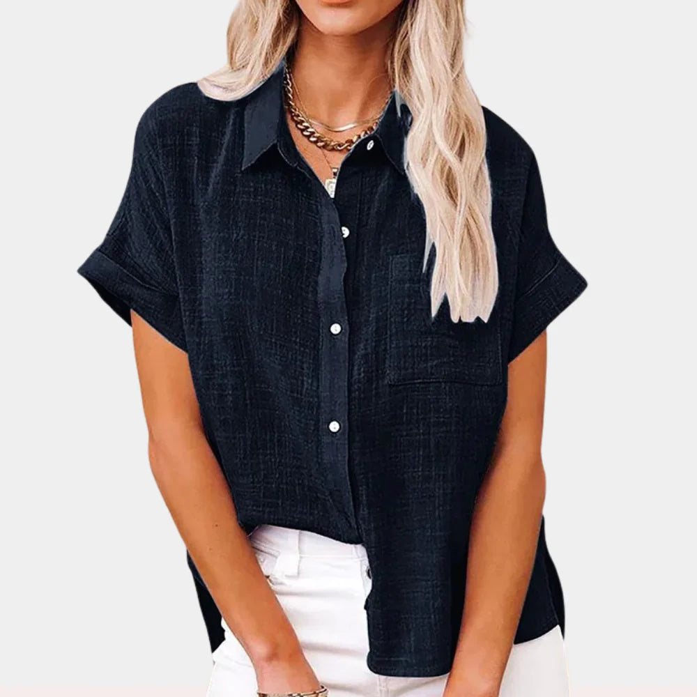 Amelie - Short Sleeve Button-Up Shirt with Relaxed Fit and Chest Pocket