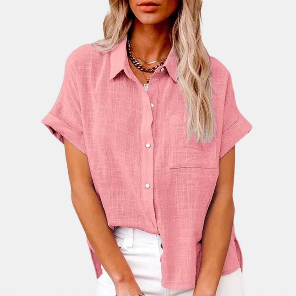 Amelie - Short Sleeve Button-Up Shirt with Relaxed Fit and Chest Pocket