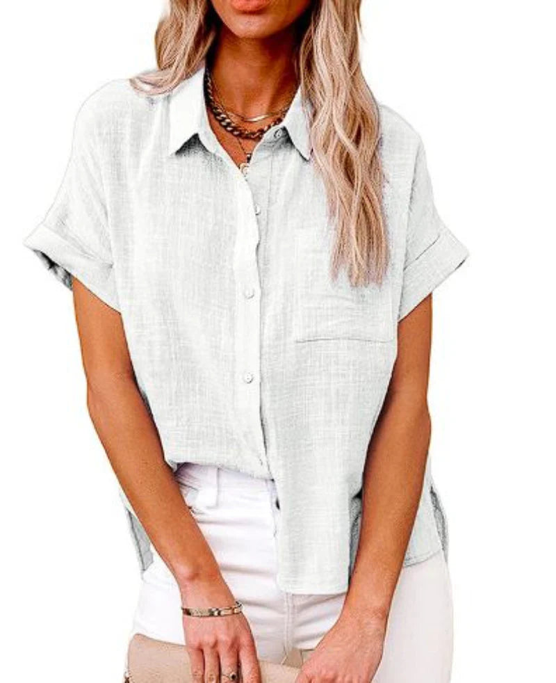 Amelie - Short Sleeve Button-Up Shirt with Relaxed Fit and Chest Pocket