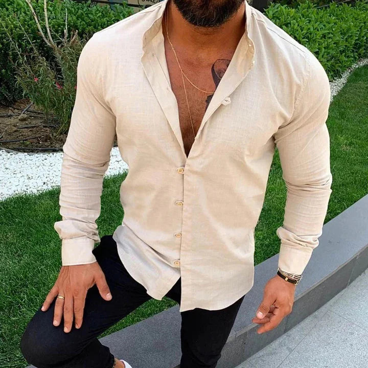 Asher – Slim-Fit Shirt with Deep V Placket and Long Sleeves